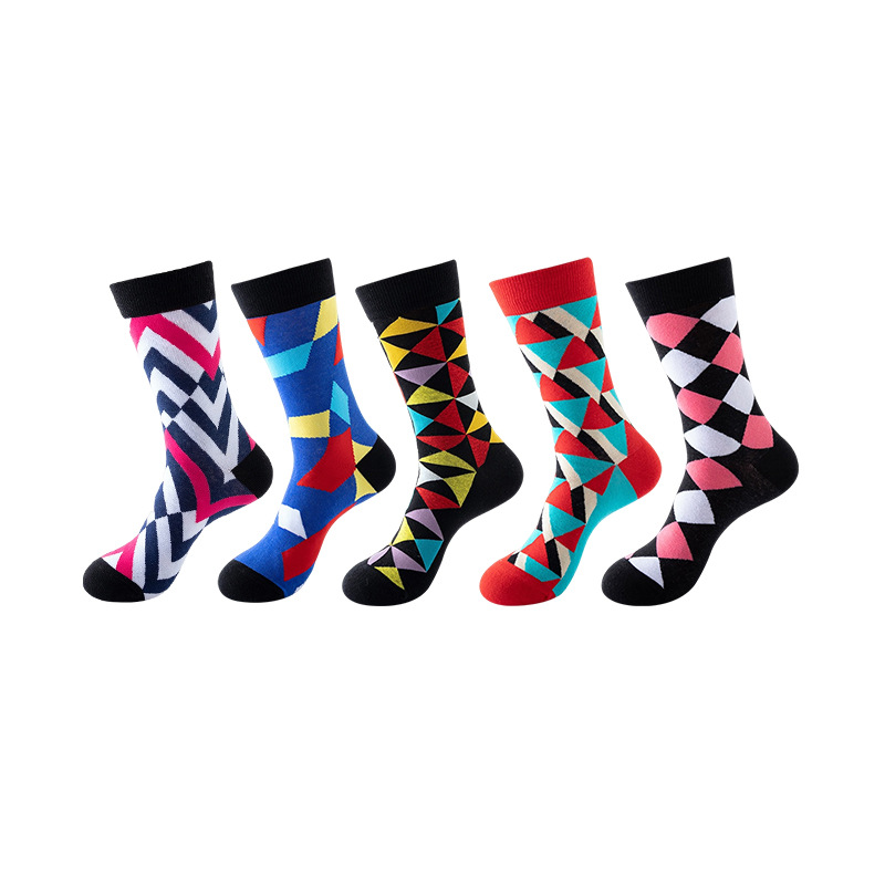 Anyfootwear 5 Pairs One Size 5-11 Mixed Color Set Christmas Socks Cotton Fashion Creative Geometric Woman Skateboard Oil Paitiing