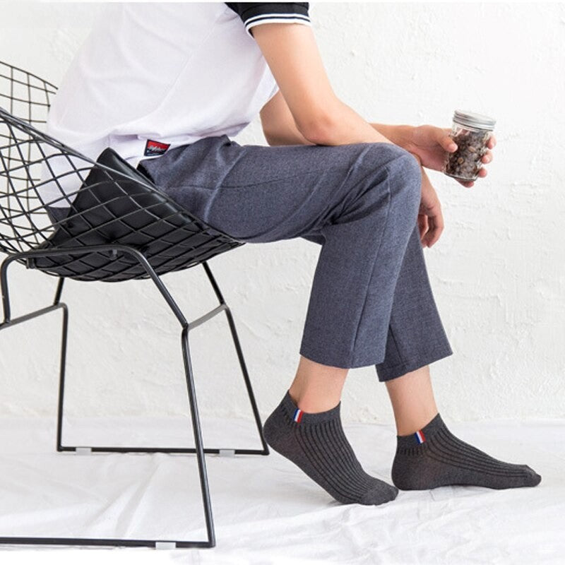 Anyfootwear 5 Pairs One Size 5-11 Grayscale Spring Summer Unisex Navy Solid Striped Cotton Ankle Casual Socks