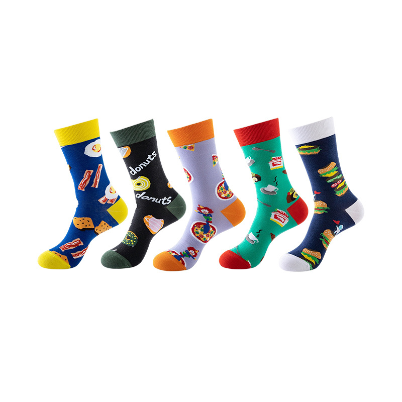 Anyfootwear 5 Pairs One Size 5-11 Mixed Color Set Christmas Socks Cotton Fashion Donuts Woman Skateboard Oil Paitiing