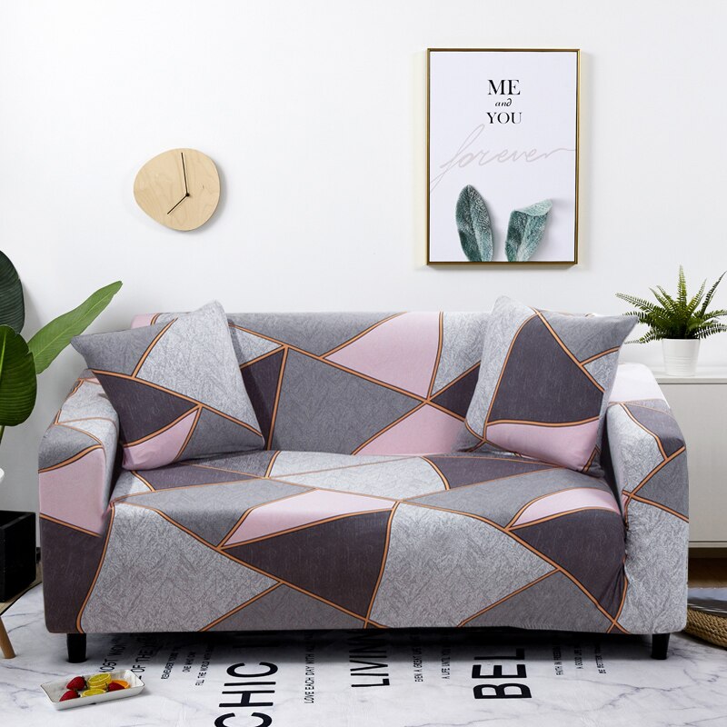 Anyseat 4 Seater Sofa Cover Gray Pink Geometric Style and Protection For Living Room Sofa Chair Elastic Stretchable Slipcover