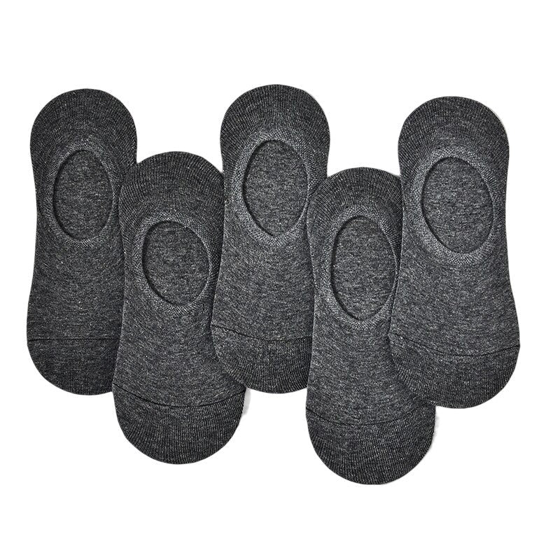 Anyfootwear 5 Pairs Size 4-9 Dark Grey Boat Socks Summer Thin Invisible Cotton Non-Slip Silicone Breathable Pure Color For Men
