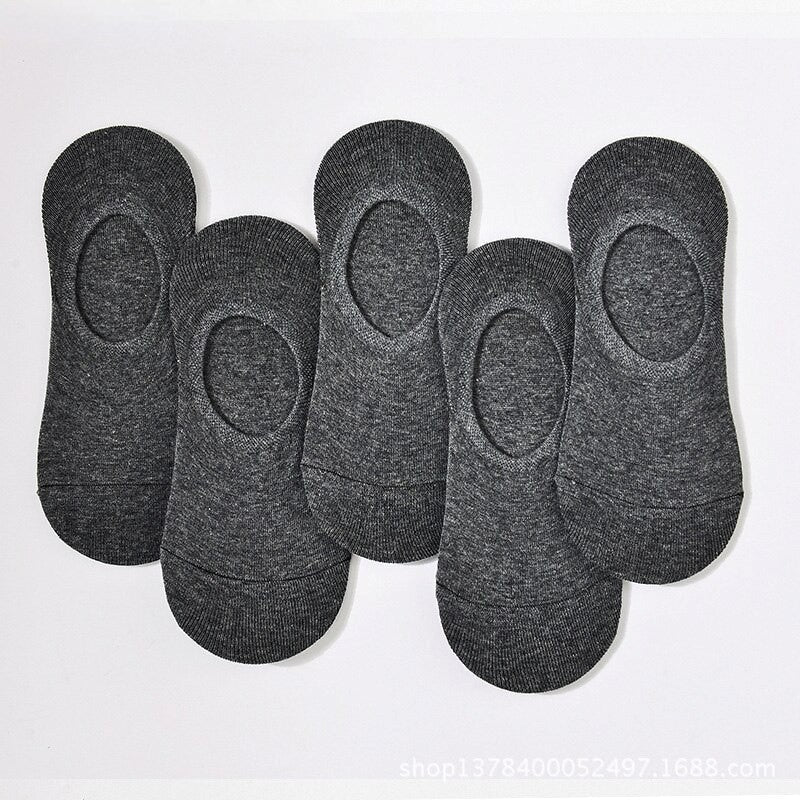 Anyfootwear 5 Pairs Size 4-9 Dark Grey Boat Socks Summer Thin Invisible Cotton Non-Slip Silicone Breathable Pure Color For Men