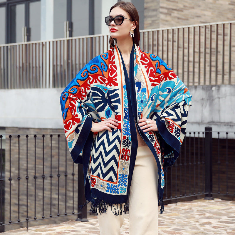 Anyyou 100% Merino Wool Blue Chevron Neck Wrap Silk Satin Large Winter Scarf Pashmina Shawl Bandana Perfect For Women Ladies Fashion Style