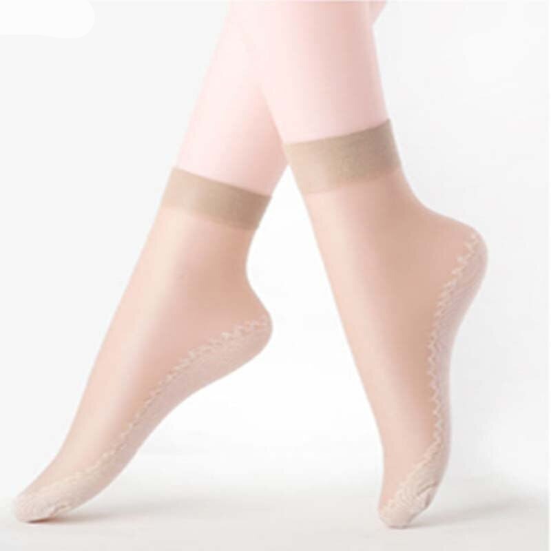 Anyfootwear 10 Pairs Free Size Fashion Socks High Quality  Velvet Silk Spring Summer Breathable Soft Cotton Bottom Wicking Slip-resistant for Women Beige