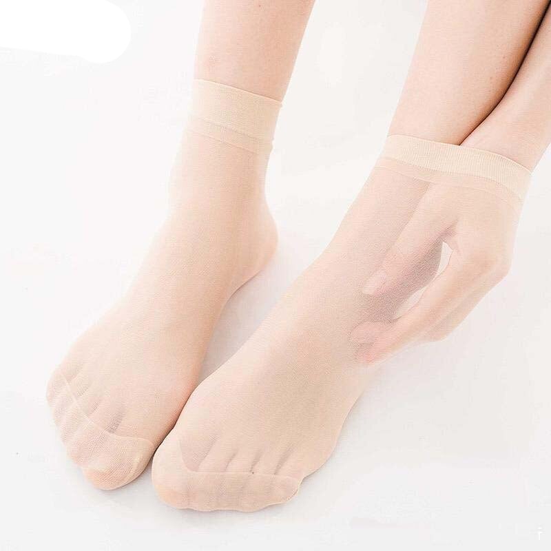 Anyfootwear 10 Pairs Free Size Fashion Socks High Quality  Velvet Silk Spring Summer Breathable Soft Cotton Bottom Wicking Slip-resistant for Women Beige