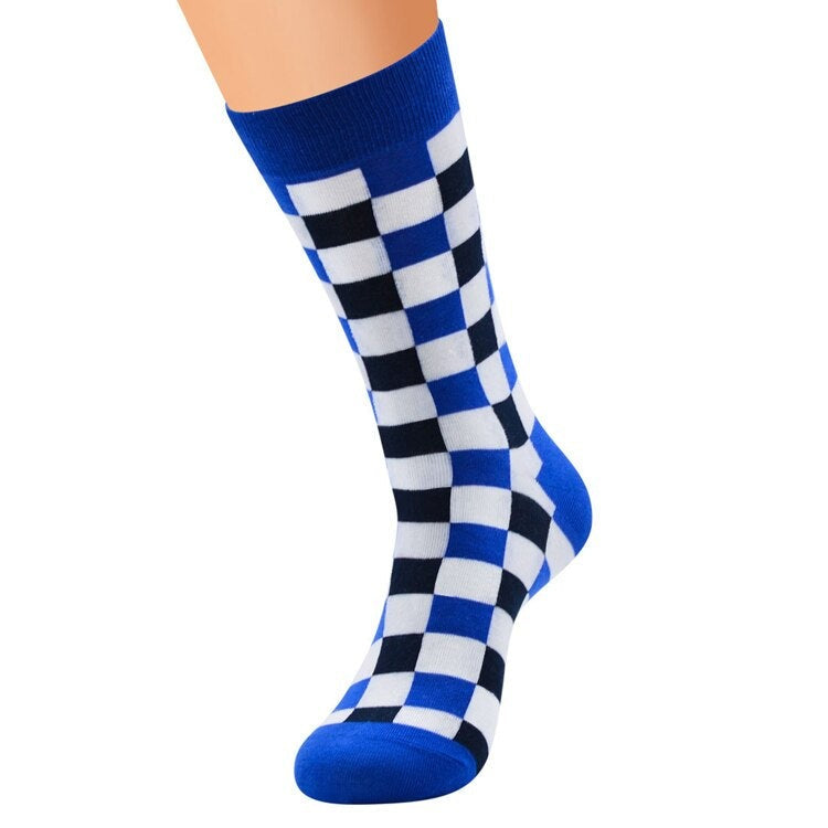 Anyfootwear 5 Pairs Size 5-14 Fashion Socks Novelty Skateboard Squares Black and White Pattern Cotton for Women Blue