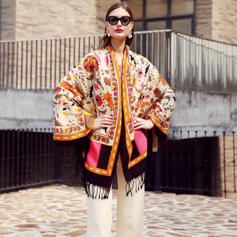 Anyyou 100% Merino Wool Beige Neck Wrap Silk Satin Large Winter Scarf Pashmina Shawl Bandana Perfect For Women Ladies Fashion Style