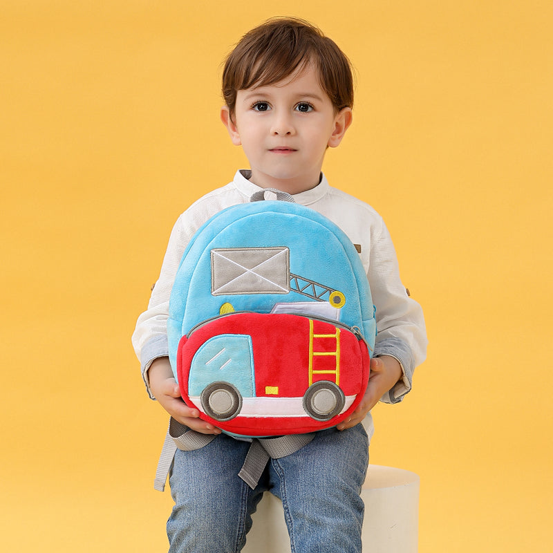ANYKIDZ 3D Blue Ladder Car Backpack Cute Vehicle With Cartoon Designs Children Toddler Plush Bag