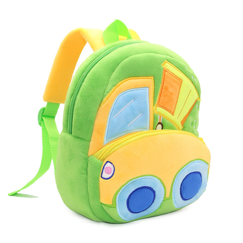 ANYKIDZ 3D Green Car Dumper Kids School Backpack Cute Cartoon Animal Style Children Toddler Plush Bag Perfect Accessories For Boys and Girls