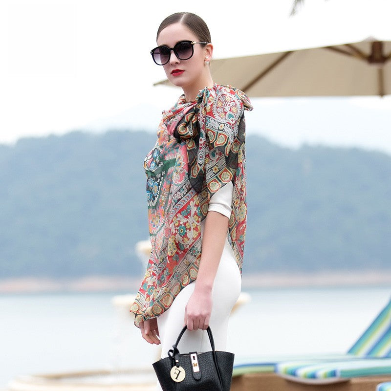 Anyyou 100% Mulberry Silk Light Orange Long Scarf Luxury Brand Women Beach Shawl Wear Swimwear Pashimina Face Shield Foulard