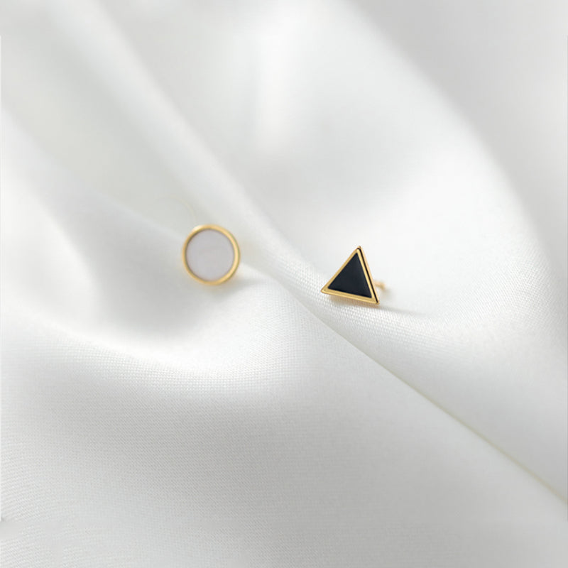 ANYCO Fashion Earrings Simple Geometric Round Black Triangle Zircon Stud for Women Classic Small Jewelry Accessories