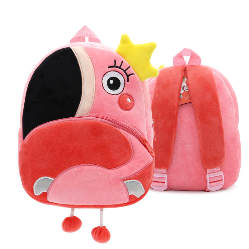 ANYKIDZ 3D Pink Flamigo School Backpack Cute Animal With Cartoon Designs Children Toddler Plush Bag For Baby Girls and Boys