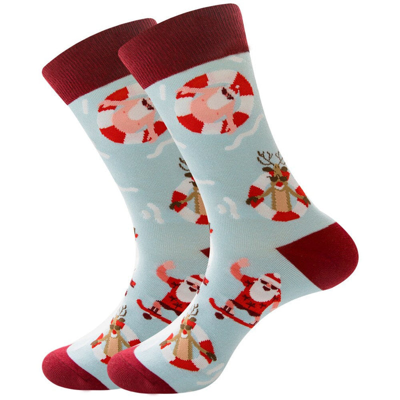 Anyfootwear 5 Pairs Red and Light Blue Size 5-13 Socks Crystal Silk Tide Winter Holiday Plus Snowflake Stocking Comfortable To Wear