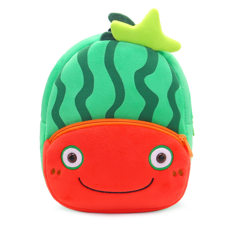 ANYKIDZ 3D Green Watermelon Kids School Backpack Cute Cartoon Animal Style Children Toddler Plush Bag Perfect Accessories For Boys and Girls