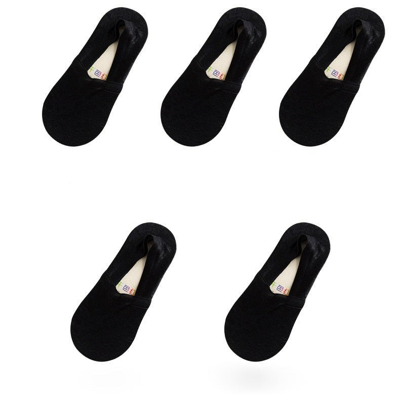 Anyfootwear 5 Pairs Size 5-9 Fashion Socks Lace Flower Style Breathable Antiskid Invisible Ankle Socks for Women Black