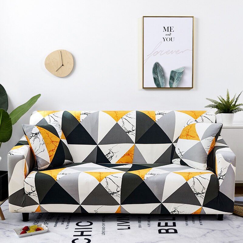 Anyseat 4 Seater Sofa Cover Yellow White Geometric Style and Protection For Living Room Sofa Chair Elastic Stretchable Slipcover