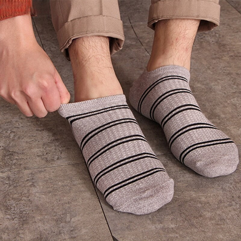 Anyfootwear 5 Pairs One Size 5-11 Multicolor Lines Spring Summer Unisex Navy Solid Striped Cotton Ankle Casual Socks