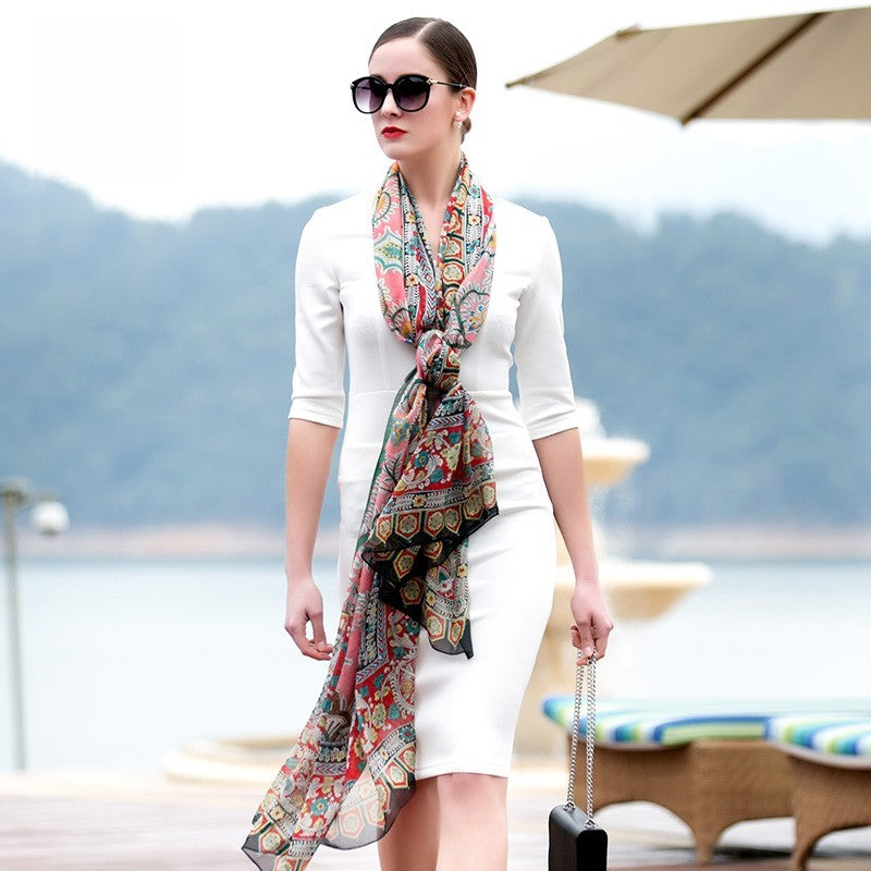 Anyyou 100% Mulberry Silk Light Orange Long Scarf Luxury Brand Women Beach Shawl Wear Swimwear Pashimina Face Shield Foulard