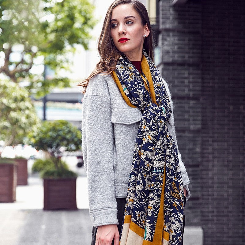 Anyyou 100% Pure Merino Wool Yellow Poncho Winter Large Scarf Pashmina Shawl Bandana Neck Wrap For Women