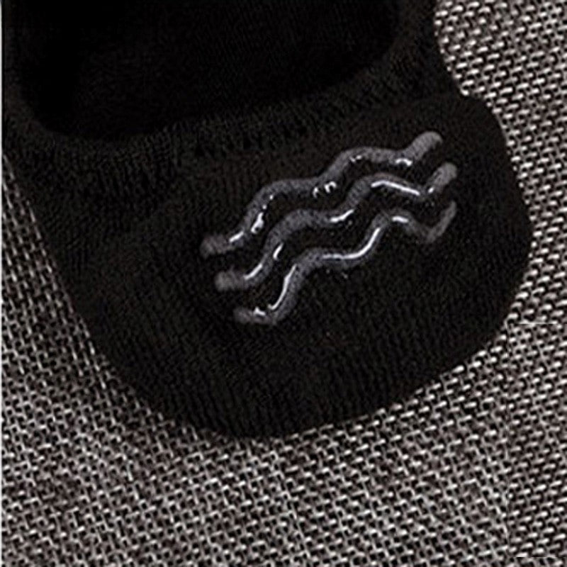 Anyfootwear 5 Pairs Size 4-9 Black Boat Socks Summer Thin Invisible Cotton Non-Slip Silicone Breathable Pure Color For Men