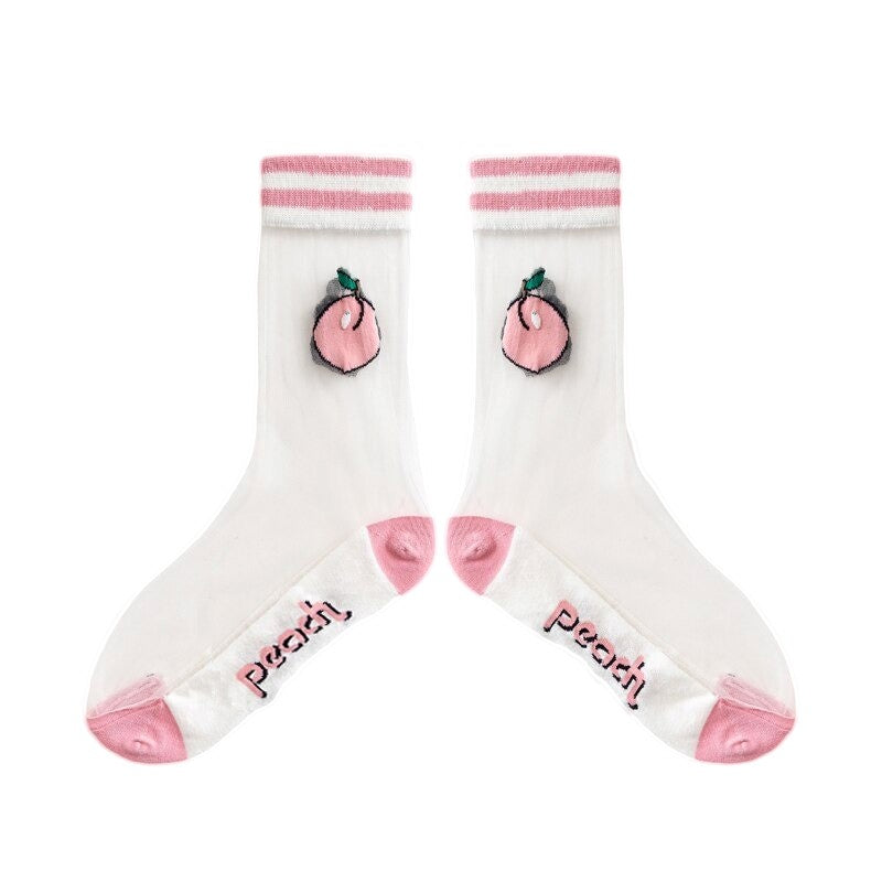 Anyfootwear 5 Pairs Peach Size 5-9 Sock Harajuku Crystal Silk Tide Socks With Flower Vines Comfortable To Wear Prefect For Women