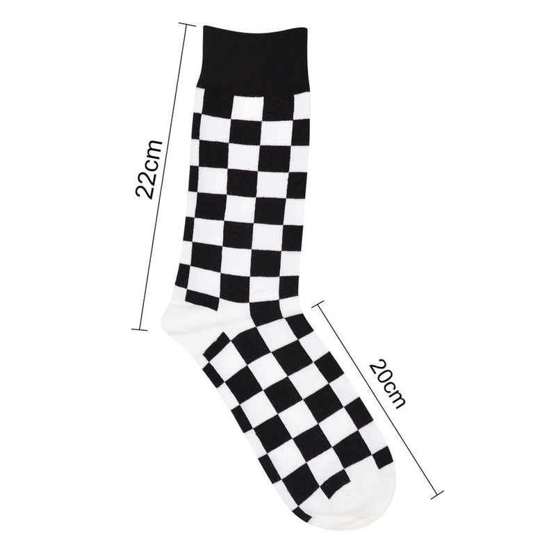 Anyfootwear 5 Pairs Size 5-14 Fashion Socks Novelty Skateboard Squares Black and White Pattern Cotton for Women