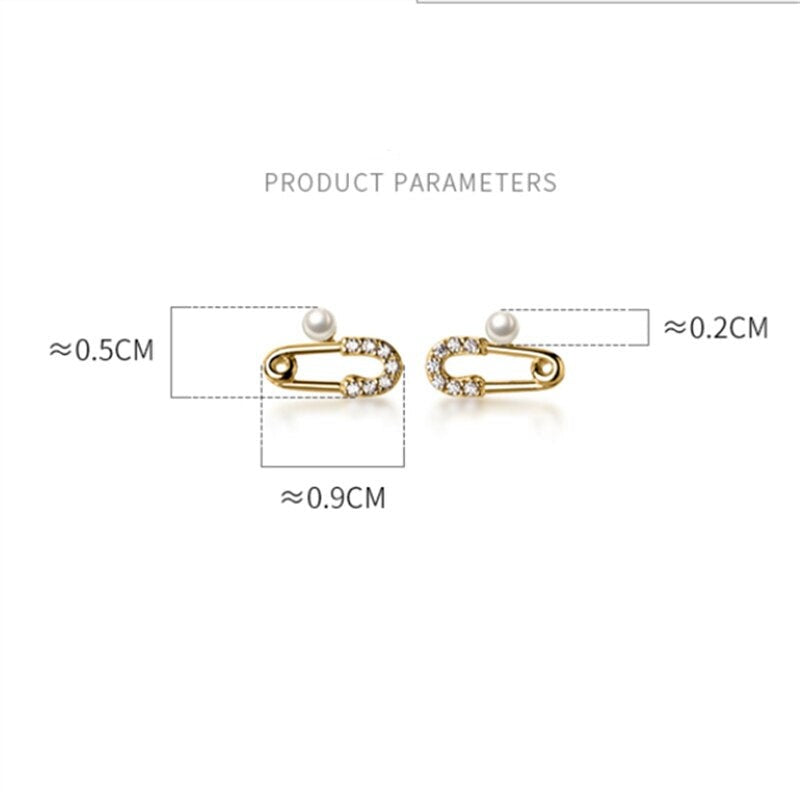 ANYCO Fashion Earrings Chic Small Pave Zircon Paper Clip Pin Stud Genuine Sterling Silver Jewelry Gift for Women