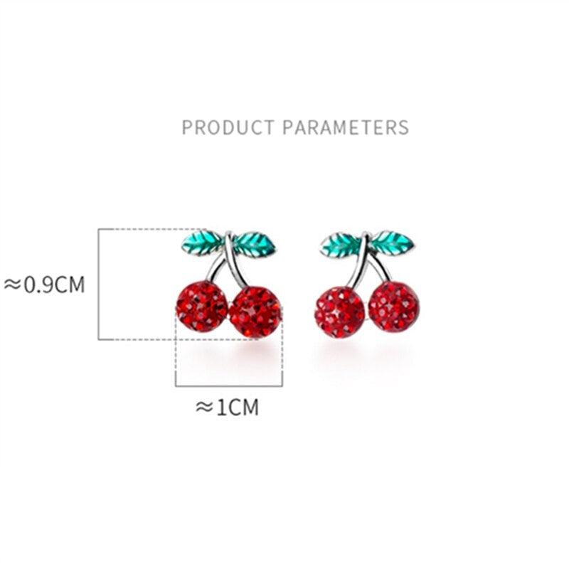 ANYCO Fashion Earrings Genuine Sterling Silver Romantic Sweet Red Zircon Cherry Fruit Studs For Girls Accessory Jewelry