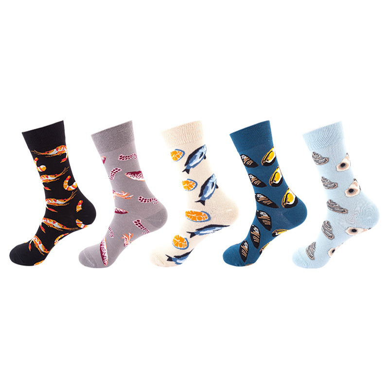 Anyfootwear 5 Pairs One Size 5-11 Mixed Color Set Christmas Socks Sea Animals Cotton Fashion Woman Skateboard Oil Paitiing