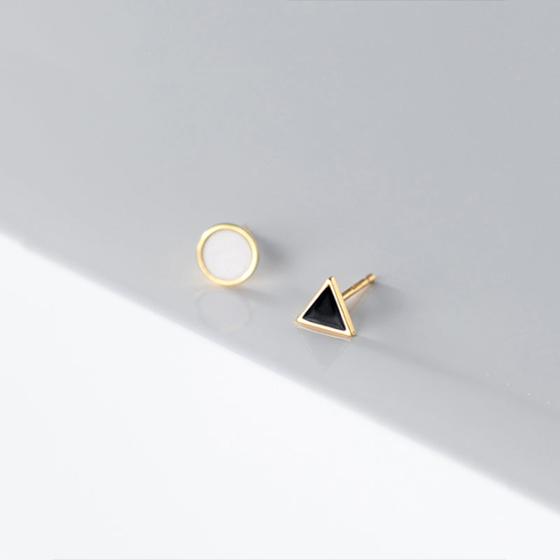 ANYCO Fashion Earrings Simple Geometric Round Black Triangle Zircon Stud for Women Classic Small Jewelry Accessories
