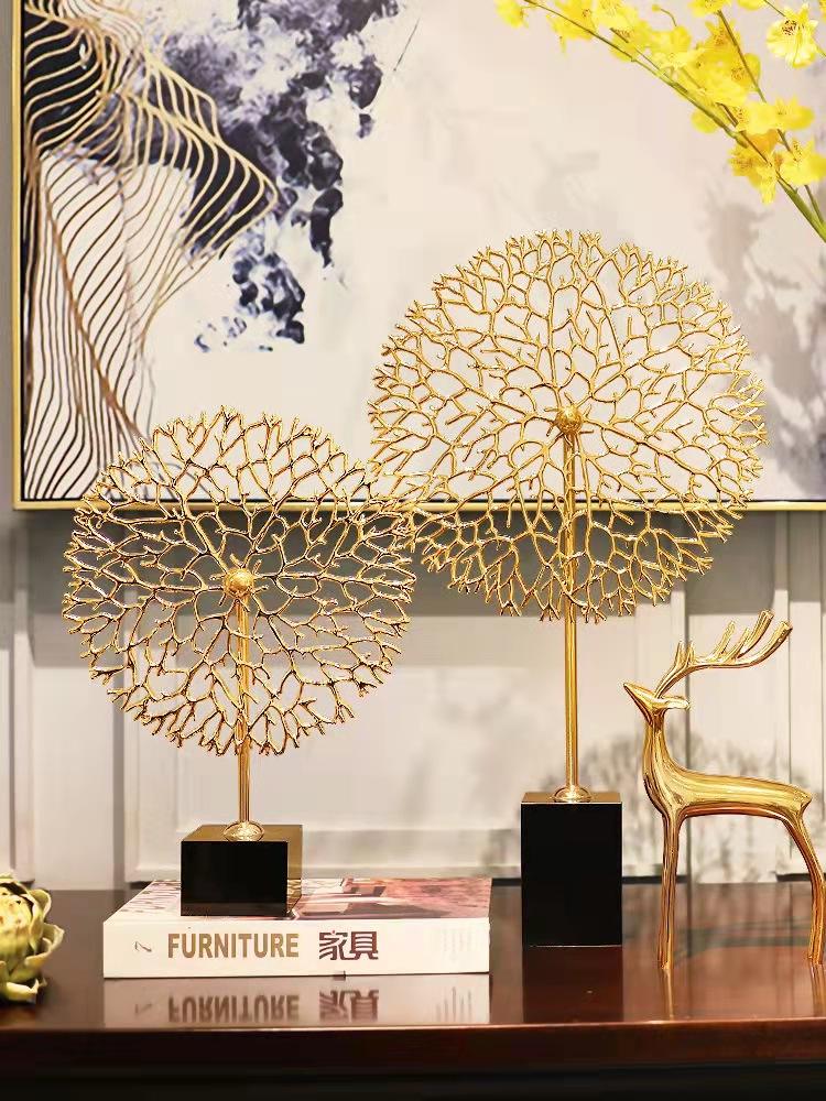 ANYHOUZ 33cm Luxury Metal Tree Tabletop Home Decor Modern Art Living Room Display House Decorative Crafts Metal Ornaments with Marble Base