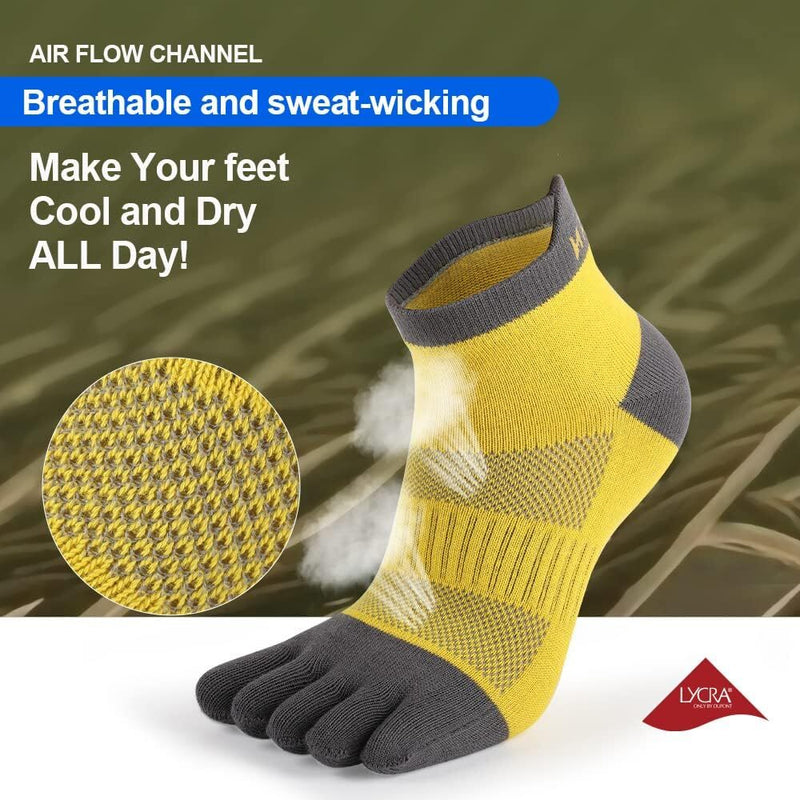 Anyfootwear 5 Pairs One Size 36-42 Yellow Men's Socks Cotton Breathable Sports Sweat Absorption Five-toe Anti-friction Back Short Tube