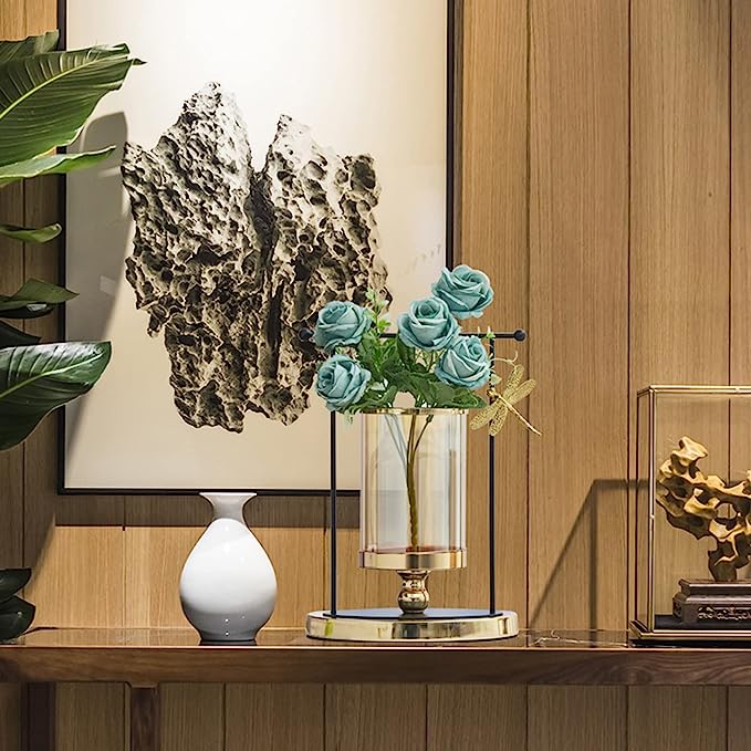 ANYDECO 34cm Candle Holder Flower Vase Tabletop Home Decor Modern Art Living Room Display House Decorative Crafts Ornaments with Metal Base