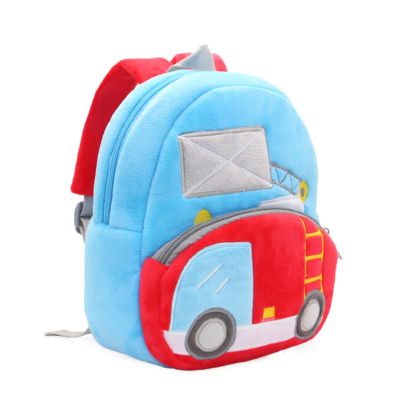 ANYKIDZ 3D Blue Ladder Car Backpack Cute Vehicle With Cartoon Designs Children Toddler Plush Bag