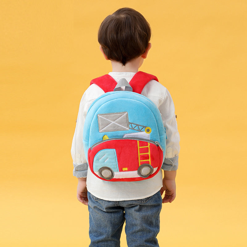 ANYKIDZ 3D Blue Ladder Car Backpack Cute Vehicle With Cartoon Designs Children Toddler Plush Bag