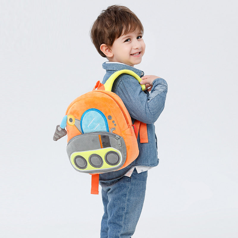 ANYKIDZ 3D Orange Drill Carriage Backpack Cute Vehicle With Cartoon Designs Children Toddler Plush Bag
