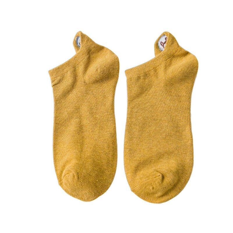 Anyfootwear 5 Pairs One Size 4-5 Mustard Fashion Funny Unisex Stereoscopic Heel Embroidered Women Candy Color Cotton Short Cute Socks