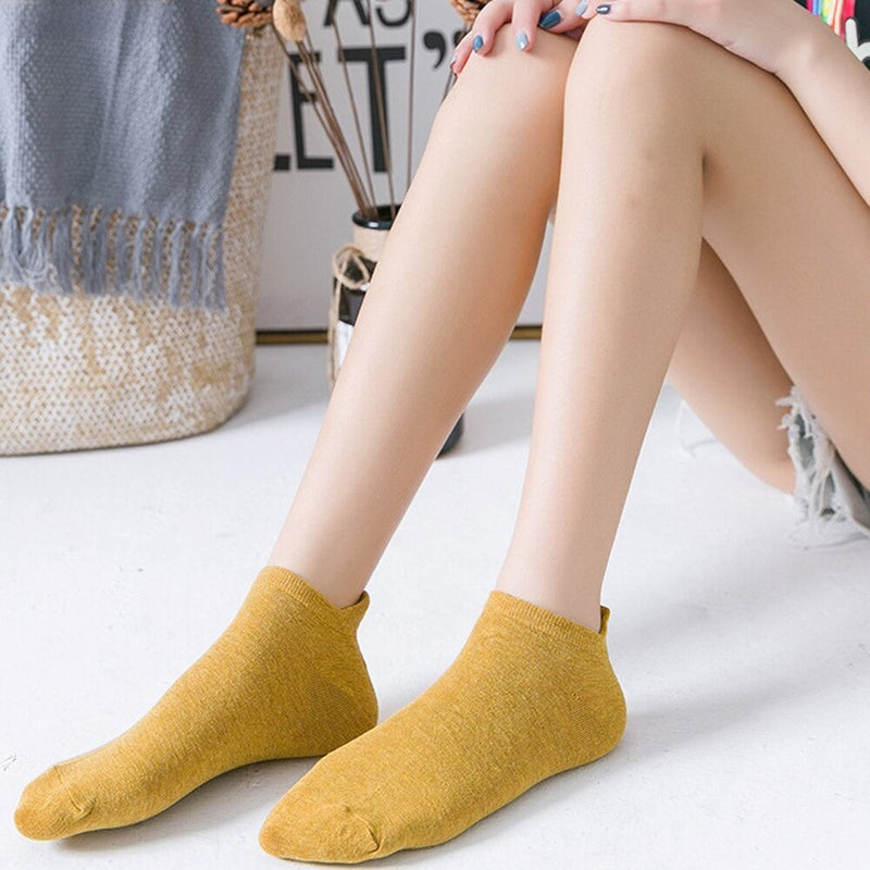 Anyfootwear 5 Pairs One Size 4-5 Khaki Fashion Funny Unisex Stereoscopic Heel Embroidered Women Candy Color Cotton Short Cute Socks