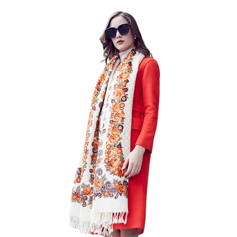 Anyyou 100% Merino Wool White-Brown  Silk Satin Large Winter Scarf Pashmina Shawl Bandana Perfect For Women Ladies Fashion Style