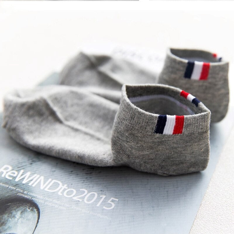 Anyfootwear 5 Pairs One Size 5-11 Grayscale Spring Summer Unisex Navy Solid Striped Cotton Ankle Casual Socks