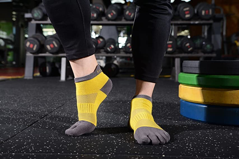 Anyfootwear 5 Pairs One Size 36-42 Yellow Men's Socks Cotton Breathable Sports Sweat Absorption Five-toe Anti-friction Back Short Tube