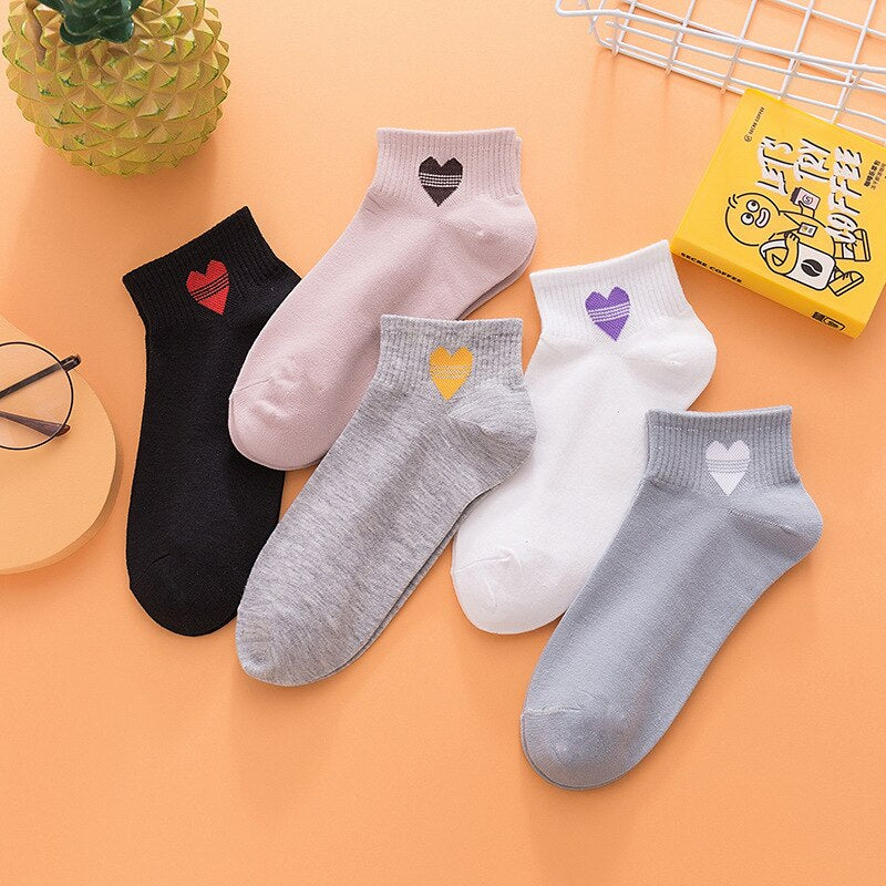 Anyfootwear 5 Pairs Women’s Cotton Spandex Socks Fruit Heart Liner Creative Design