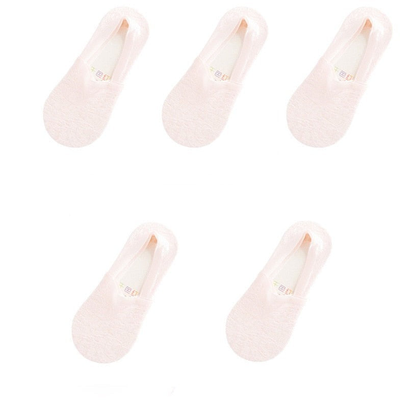 Anyfootwear 5 Pairs Size 5-9  Fashion Socks Lace Flower Style Breathable Antiskid Invisible Ankle Socks for Women Pink