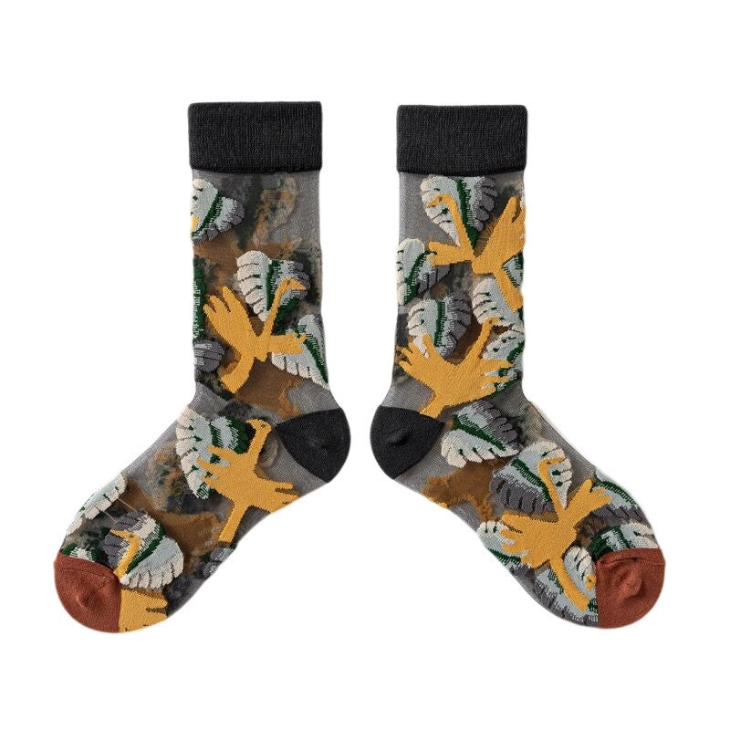 Anyfootwear 5 Pairs Light Grey Size 5-9 Sock Harajuku Crystal Silk Tide Socks With Flower Vines Comfortable To Wear Prefect For Women