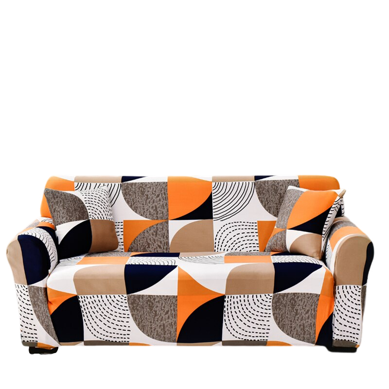 Anyseat 4 Seater Sofa Cover Orange Geometric Style and Protection For Living Room Sofa Chair Elastic Stretchable Slipcover