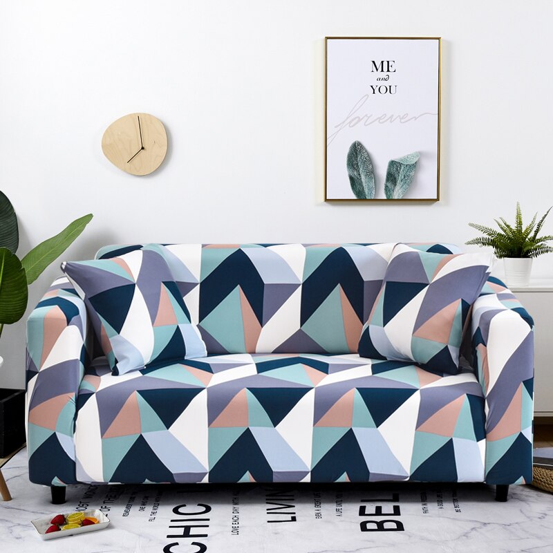 Anyseat 4 Seater Sofa Cover Blue White Geometric Style and Protection For Living Room Sofa Chair Elastic Stretchable Slipcover
