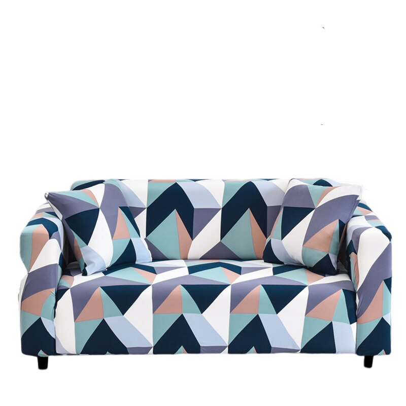 Anyseat 4 Seater Sofa Cover Blue White Geometric Style and Protection For Living Room Sofa Chair Elastic Stretchable Slipcover