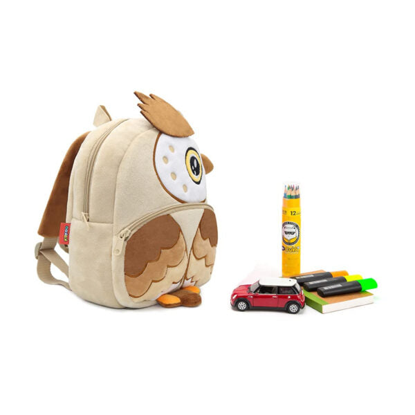 ANYKIDZ 3D Apricot Owl Brown Kids School Backpack Cute Cartoon Animal Style Children Toddler Plush Bag Perfect Accessories For Boys and Girls
