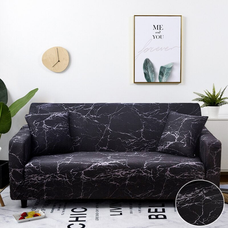 Anyseat 4 Seater Sofa Cover Marble Black Style and Protection For Living Room Sofa Chair Elastic Stretchable Slipcover