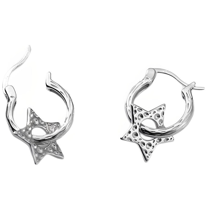 ANYCO Fashion Earrings Silver 925 Sterling Punk Personality Circle Star Pendant for Women Bohemian Fine 18k Jewelry